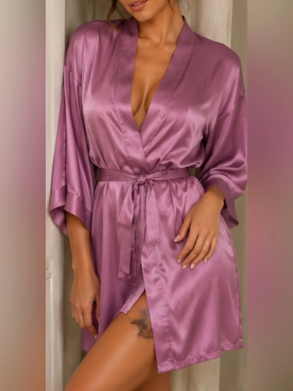 Victoria’s Secret Satin Kimono Robe XS/S Dusty Mauve Tie Waist